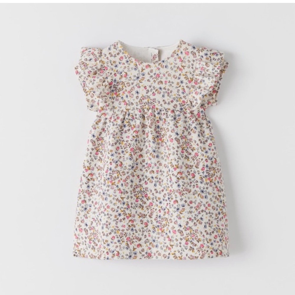 ZARA KIDS Floral Textured Flutter Sleeve Dress NWT